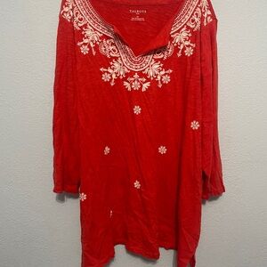 Talbots Red Floral Embroidered Tunic